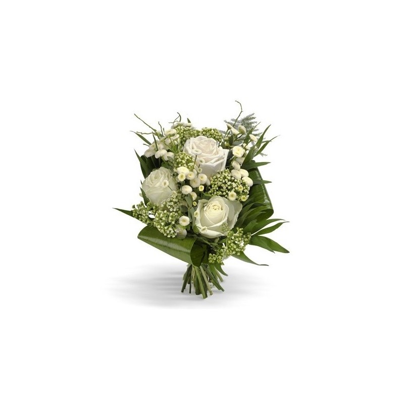3 rose  bianche fiori di nebbia e foglie di verde