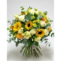 Bouquet of roses  gerberas and white flowers design.