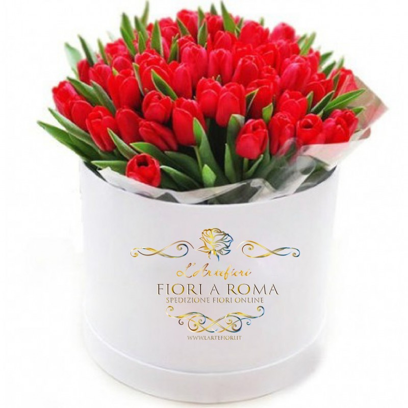 Box special red tulips