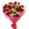 Bouquet con 18 rose rosse e margherite bianche