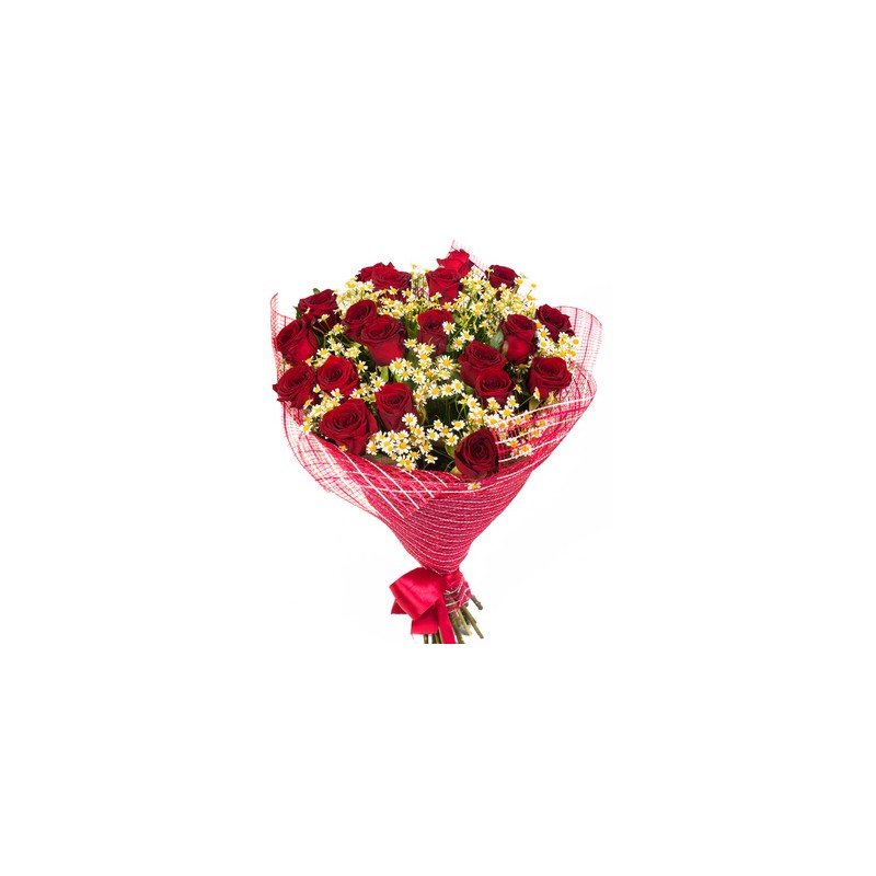 Un Bouquet de Deux douzaines de roses rouges et blanches marguerites