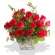 Cubo di vetro con 9 rose red naomi