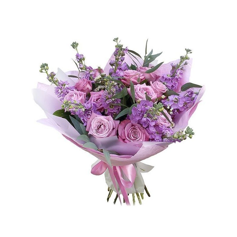 Viole a ciocche e rose rosa 