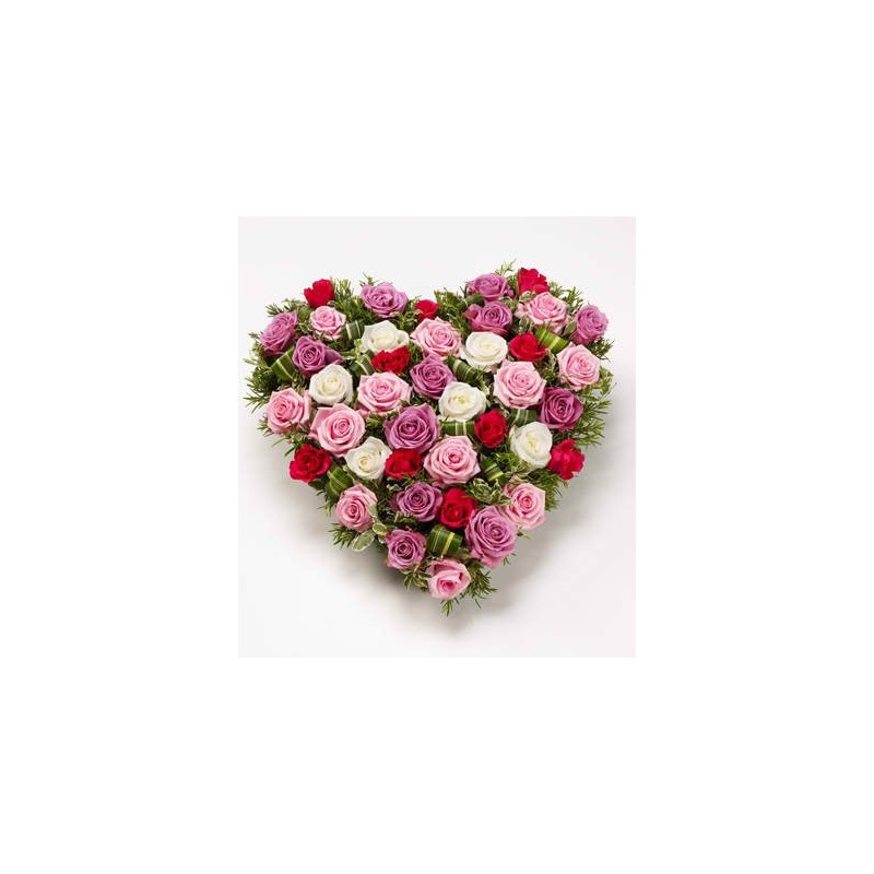 cuore medio di rose rosse,rosa,bianche e fuxia
