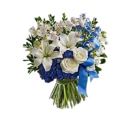 Bouquet bianco  per Lei e Blu per il nuovo arrivato