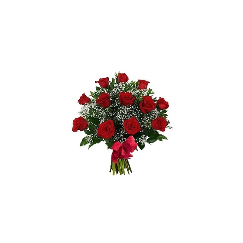 Una dozzina di rose rosse in fiori di nebbia