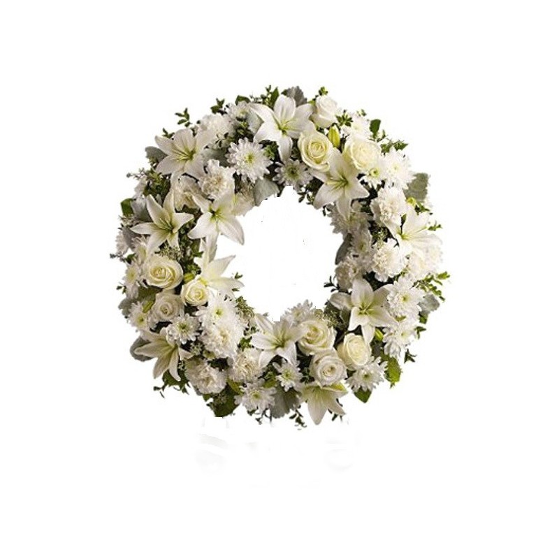 Funeral wreath of roses and white lilies