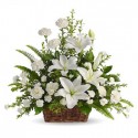 Basket funeral composed with white flowers