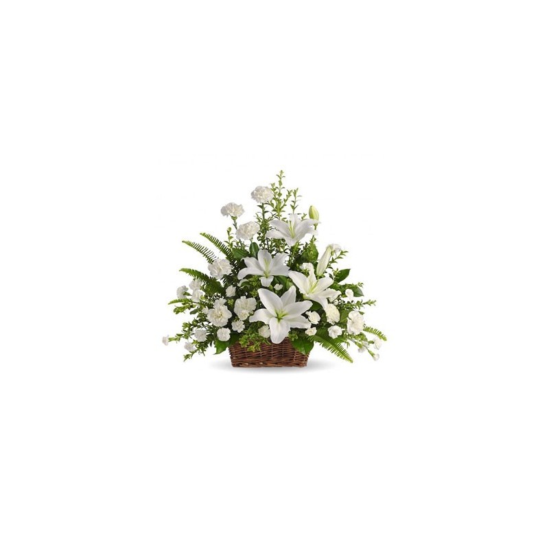 Basket for funeral of white flowers