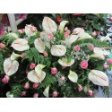 Cuscino funebre di fiori bianchi e rosa