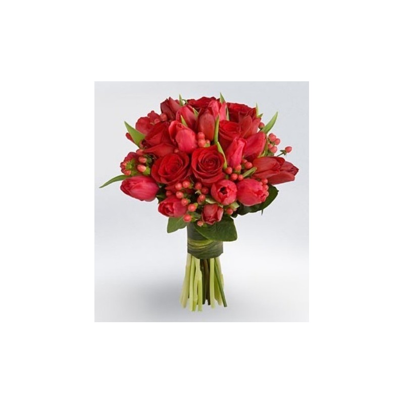 Buchet de lalele și iris albastru