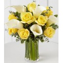 Yellow roses and white callas