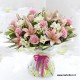 A dozen pink roses, with a delicate lilies pink 