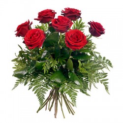  San Valentino1  -mazzo di  7 rose rosse in foglie di verde