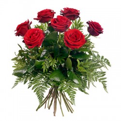  Сан Valentino1 -букет з 7 червоних троянд в листах зеленого кольору