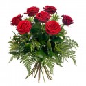  San Valentino1 -buchet de 7 trandafiri rosii, frunze verzi