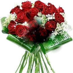 San Valentino2 - gran fascio di 40 rose rosse in fogli di verde