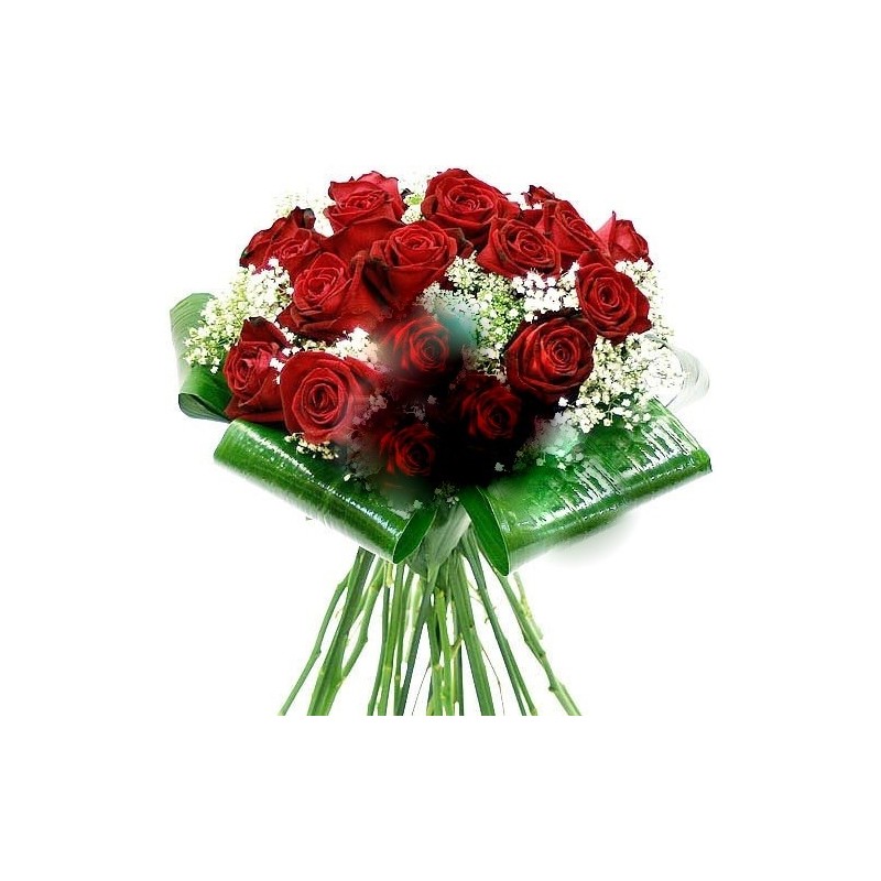  San Valentino2 - gran fascio di 40 rose rosse in fogli di verde