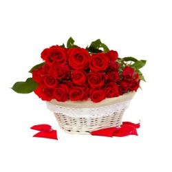 San Valentino9-- Coș de trandafiri galbeni cu pat rosu, verde complementare